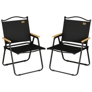Set 2 Scaune de Exterior Pliabile cu Brațe din Material Textil Oxford și Oțel, Negru