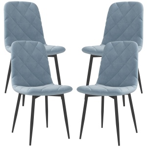 Set 4 Scaune cu Șezut Tapițat și Spătar, Scaune din Catifea și Țesătură cu Efect de Otel, 45x54x87 cm, Albastru Deschis - Img 1