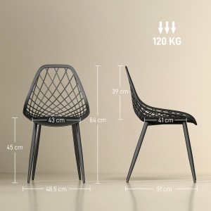 Set 4 Scaune Moderne cu Spătar Perforat Plastic și Metal Negru - Img 3