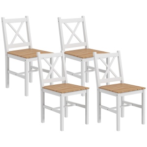 Set 4 Scaune pentru Bucătărie și Living cu Spătar Transversal, Scaune Clasice din Lemn de Pin, 41x46.5x86 cm, Alb - Img 1