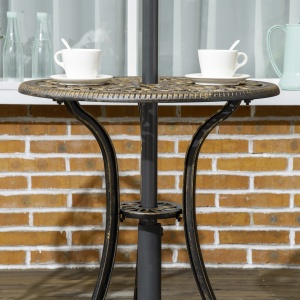 Set Bistrò de Grădină 3 Piese cu 2 Scaune de Grădină și Masă Rotundă cu Orificiu pentru Umbrelă, Set Masă și Scaune de Grădină din Aluminiu, pentru Terasă, Curte, Exterior, Bronz - Img 8