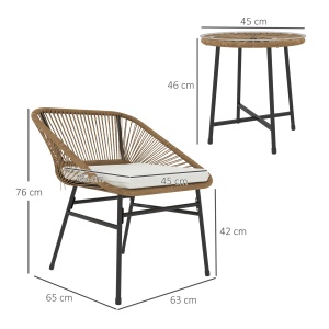 Set Bistro din 3 Piese cu Măsuță de Cafea cu Blat de Sticlă și 2 Scaune, Φ45x46 cm, Natural - Img 3