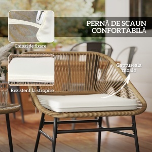 Set Bistro din 3 Piese cu Măsuță de Cafea cu Blat de Sticlă și 2 Scaune, Φ45x46 cm, Natural - Img 6