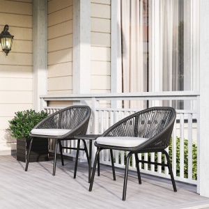 Set Bistro pentru Terasa din 3 Piese, Set cu Perne Moi pentru Sezut, Set de Mobilier din Rachita, Negru - Img 2