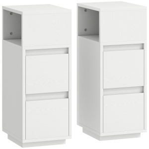 Set de 2 Noptiere Moderne cu 2 Sertare și Raft Deschis, 25x30x65 cm, Alb