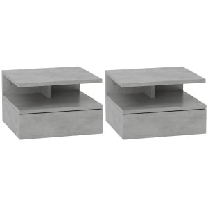 Set de 2 Noptiere Suspendate cu Sertar și Poliță Superioară, 35x32x22.5 cm, Gri