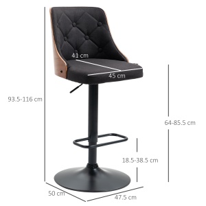 Set de 2 scaune de bar cu inaltime reglabila, scaune de bar pivotante cu inaltime reglabila, cu suport pentru picioare, scaune de bar din tesatura de in, negru si nuc - Img 3