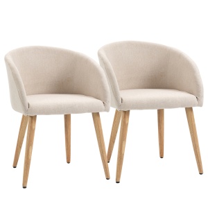 Set de 2 Scaune de Dining Stil Scandinav, Tapițate cu Material Textil, 55x56x74 cm, Bej - Img 1