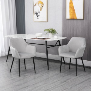 Set de 2 scaune de sufragerie, decorative din material textil din catifea, gri deschis - Img 2