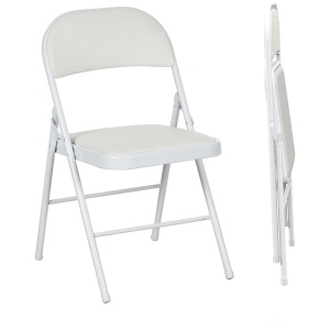Set de 2 Scaune Pliabile, Scaune Moderne cu Perne din Poliester pentru Acasă și Birou, 45x46x78 cm, Alb