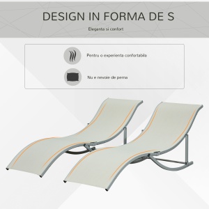 Set de 2 Sezlonguri de Gradina Pliabile din Aluminiu si Textilen Bej - Img 4