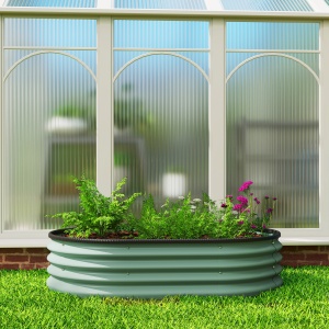 Set de 2 Straturi Ridicate Modulare, Straturi Grădină cu Margini din Cauciuc, Bază Deschisă, Straturi Ridicate din Oțel Zincat pentru Ierburi, Fructe, Legume și Flori, 135x90x30 cm, Verde - Img 9