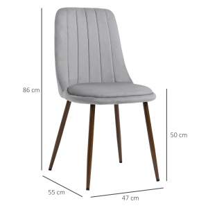 Set de 4 Scaune de Masa, Scaun de Bucatarie Modern cu Tapiterie din Catifea, Spatar Curbat si Picior din Otel pentru Camera de Zi, Dormitor, Gri - Img 3