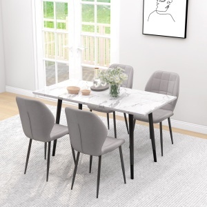 Set de 4 scaune, stil modern, cu spătar și picioare din oțel, gri deschis - Img 4