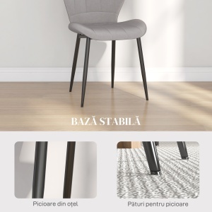 Set de 4 scaune, stil modern, cu spătar și picioare din oțel, gri deschis - Img 6