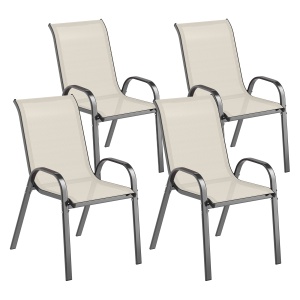 Set de 4 Scaune Suprapozabile cu Spătar Înalt și șezut din Plasă, 54x71x93 cm, Negru - Img 1