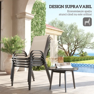 Set de 4 Scaune Suprapozabile cu Spătar Înalt și șezut din Plasă, 54x71x93 cm, Negru - Img 4