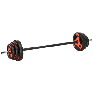 Set de bare si placi de greutati de 20 kg cu maner antiderapant din PU, Ø17x140 cm, negru si rosu - Img 1