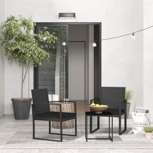 Set de cafea din ratan PP din 3 piese cu perne, Mobilier - Img 2