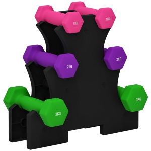 Set de Gantere cu Suport, 6 Gantere în Total 2x1 kg, 2x2 kg, 2x3 kg, Multicolor