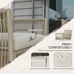 Set de Grădină cu 2 Fotolii de Exterior, Canapea și Măsuță, 56x56x80 cm, Kaki - Img 4