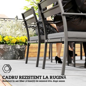 Set de Grădină cu Masă Extensibilă și 6 Scaune Stivuibile Gri - Img 8