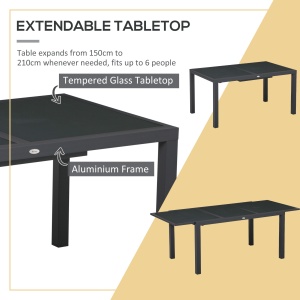 Set de Gradina din Aluminiu 7 Piese cu Masa Dreptunghiulara Extensibila si 6 Scaune de Exterior cu Sezuta din Plasa Respirabila, Gri - Img 4