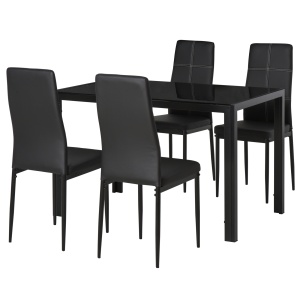 Set de luat masa 4 Scaune tapitate si 1 Masa pentru 4 persoane negru