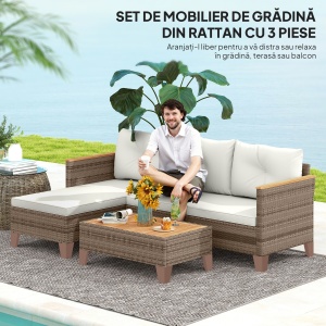 Set de Mobilier de Grădină din 3 Piese cu Canapea, Șezlong și Măsuță de Cafea, 128x66x66 cm, Kaki - Img 4