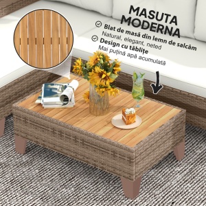 Set de Mobilier de Grădină din 3 Piese cu Canapea, Șezlong și Măsuță de Cafea, 128x66x66 cm, Kaki - Img 7