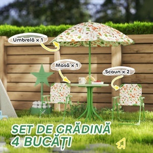 Set de Mobilier de Grădină din 4 Piese cu Masă, Scaune și Umbrelă de Soare Reglabilă, 50xΦ49,5 cm, Verde - Img 4