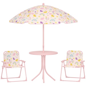 Set de Mobilier de Grădină din 4 Piese cu Masă, Scaune și Umbrelă de Soare Reglabilă, 50xΦ49,5 cm, Roz - Img 1