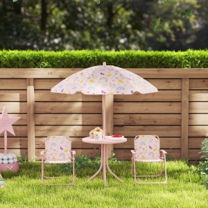Set de Mobilier de Grădină din 4 Piese cu Masă, Scaune și Umbrelă de Soare Reglabilă, 50xΦ49,5 cm, Roz - Img 9