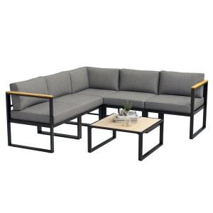 Set de Mobilier de Gradina din 6 Piese cu Pernute de Grosime 10 cm, Set de Canapea cu Cadru din Aluminiu - Img 1