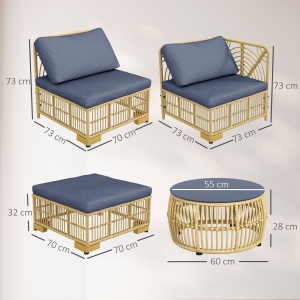 Set de Mobilier din Rachita de 5 Bucati, Gri - Img 4