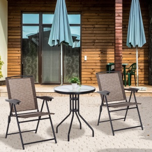 Set de mobilier pentru gradina cu masa din sticla securizata, maro - Img 2