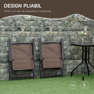 Set de mobilier pentru gradina cu masa din sticla securizata, maro - Img 7