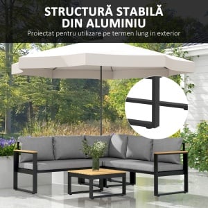 Set de Mobilier pentru Grădină din 4 Piese cu 2 Canapele Duble, Colțar și Măsuță de Cafea, 124x61x71,5 cm, Gri - Img 4