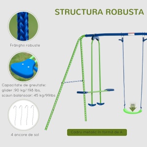Set Leagăn de Grădină cu Leagăn Dublu și 2 Leagăne Simple, 280x140x178 cm, Verde - Img 6