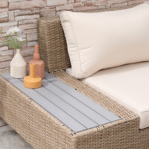 Set Living de Gradina din Rattan, 4 Piese, Coltar pentru Exterior cu Perne, Masute Laterale si Masuta de Cafea, Maro Deschis - Img 9