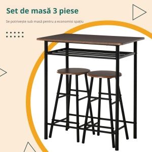 Set Masa inalta cu 2 Scaune – Bar & Bucatarie cu Raft Integrat - Img 7
