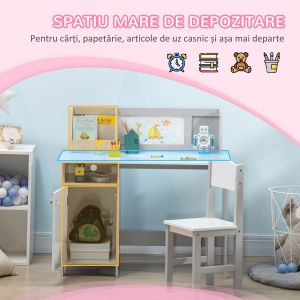 Set Masă și Scaune pentru Copii 5-8 Ani cu Spațiu de Depozitare, Tablă și Scaun, 90x45x85 cm, Roz - Img 4