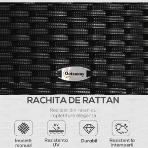 Set Mobila in PE Rattan de Extern cu Masa, 2 Fotolii si Canapea cu Perne, Negru - Img 4