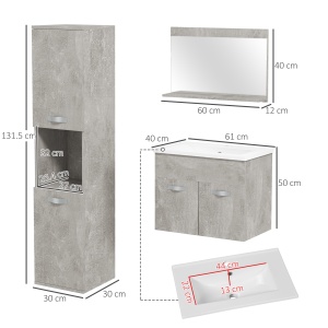 Set Mobilier Baie – 3 Piese: Oglinda, Chiuveta, Dulap Depozitare - Img 3
