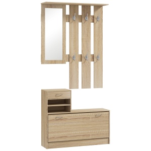 Set Mobilier cu 2 Rafturi Reglabile, 90x24x177 cm, Lemn Natural - Img 1