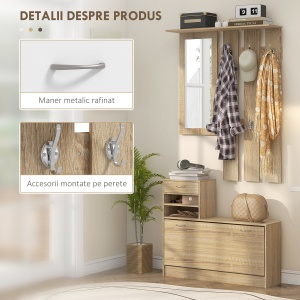 Set Mobilier cu 2 Rafturi Reglabile, 90x24x177 cm, Lemn Natural - Img 5