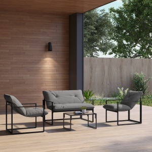 Set Mobilier de Exterior cu Măsuță din Sticlă, Canapea, 2 Fotolii și Perne, Gri - Img 2