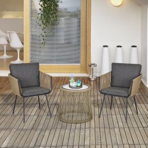 Set Mobilier de Grădină cu 2 Șezlonguri Recliner pentru Exterior, cu Pernă Căptușită din PE, 196x65x22 cm, Gri - Img 2