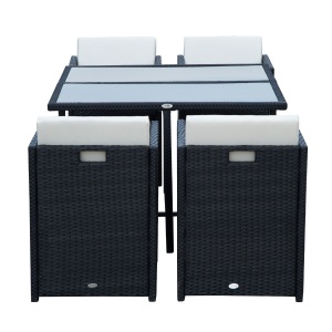 Set Mobilier de Grădină cu Masă de Prânz, 4 Scaune și Perne, 109x109x72 cm, Negru - Img 5