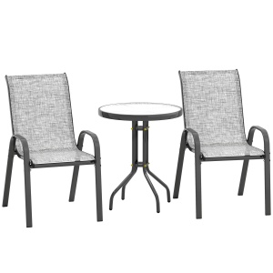 Set Mobilier de Grădină din 3 Piese cu Scaune Suprapozabile și Masă din Sticlă, 54x71x93 cm, Gri Închis - Img 1